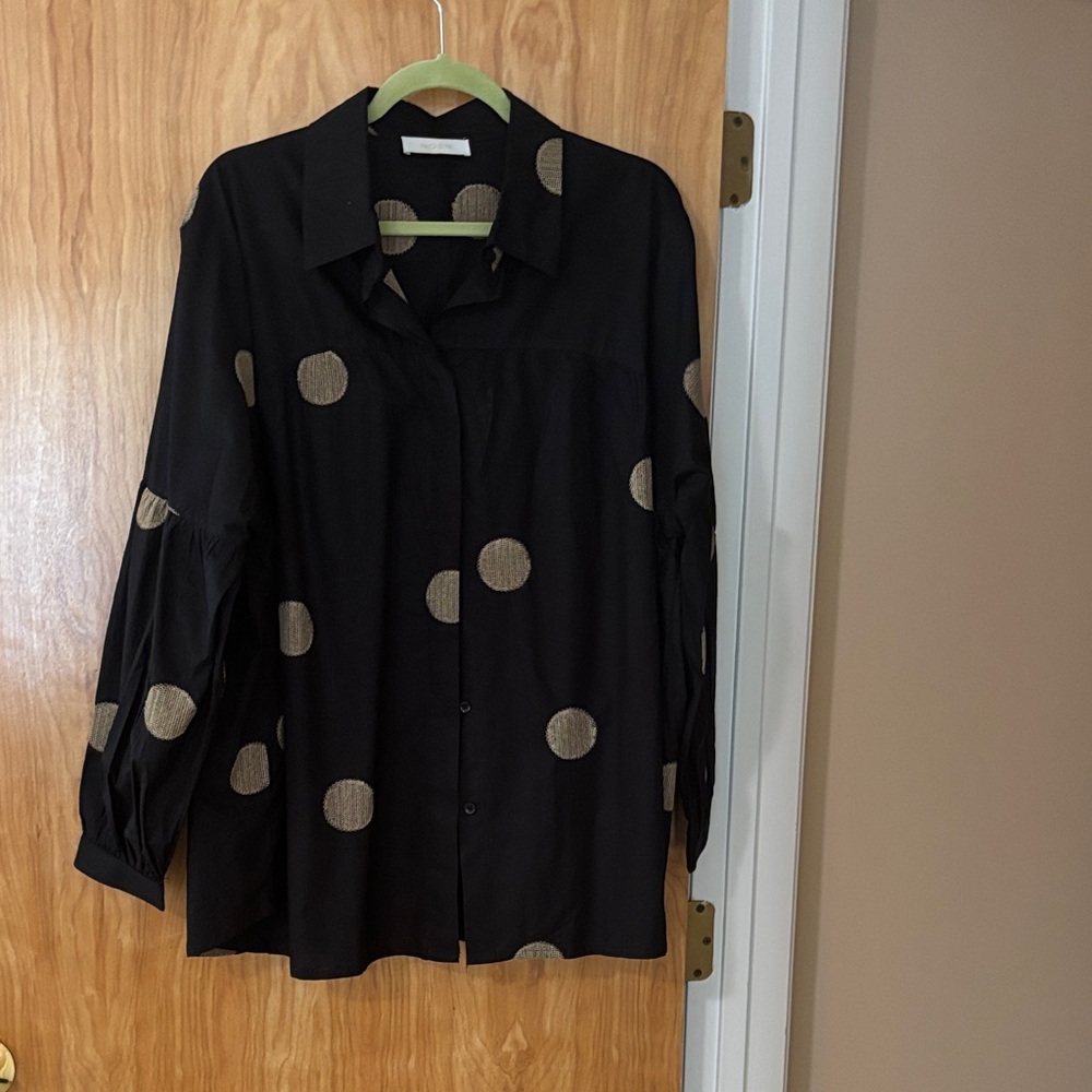 Elegant Black and Gold Polka Dot Women's Button Down Shirt